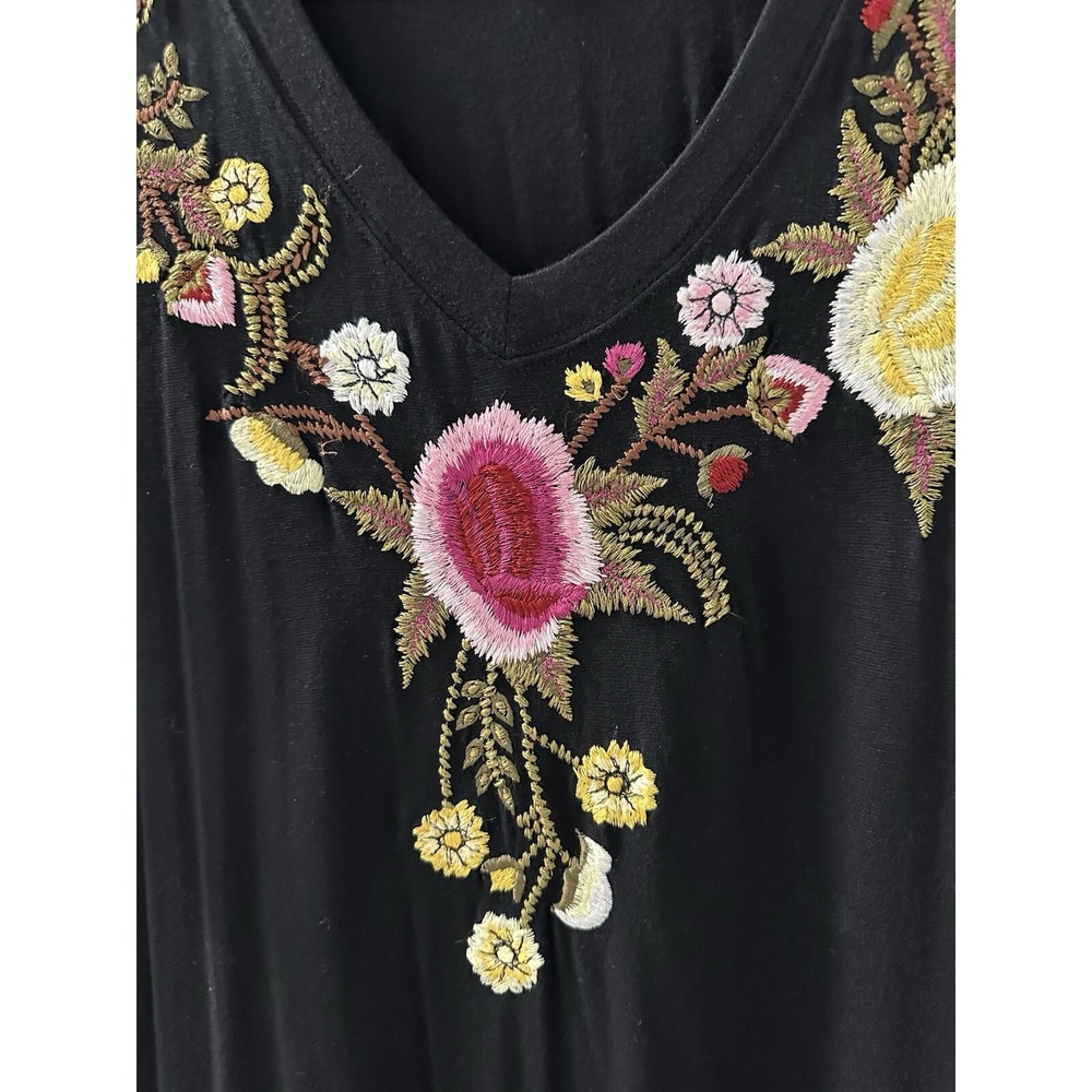 Athleta CAITE Dress Black Embroidered Flowers Midi Bohemian Size M - Picture 2 of 14